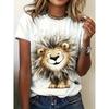 Смешная футболка для женщин с принтом животного, летняя, с круглым вырезом, короткий рукав, для улицы, повседневная, женская, оверсайз