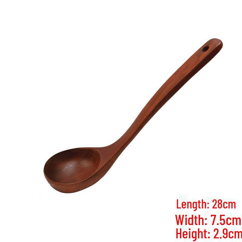 Ebony Wooden Spoon Set - Personalized Long Handle Soup Spoon & Non-Stick Pan Spatula
