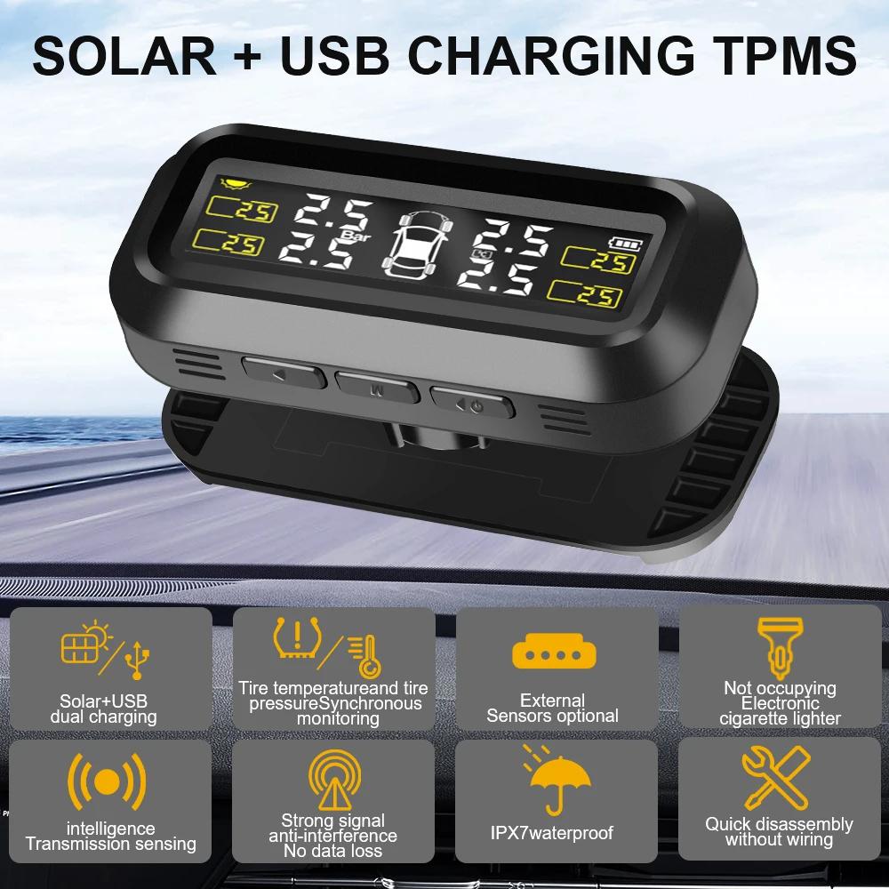 Внешний датчик TPMS на солнечной батарее Мониторинг давления в шинах 2025 Автосигнализация Безопасность Давление в шинах Автомобильная система Цифровой ЖК-дисплей