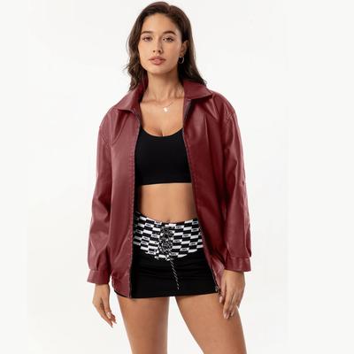 Женские куртки из искусственной кожи с длинными рукавами и лацканами на молнии, свободная куртка, осень-весна, мотоциклетные топы-бомберы, праздничная повседневная верхняя одежда