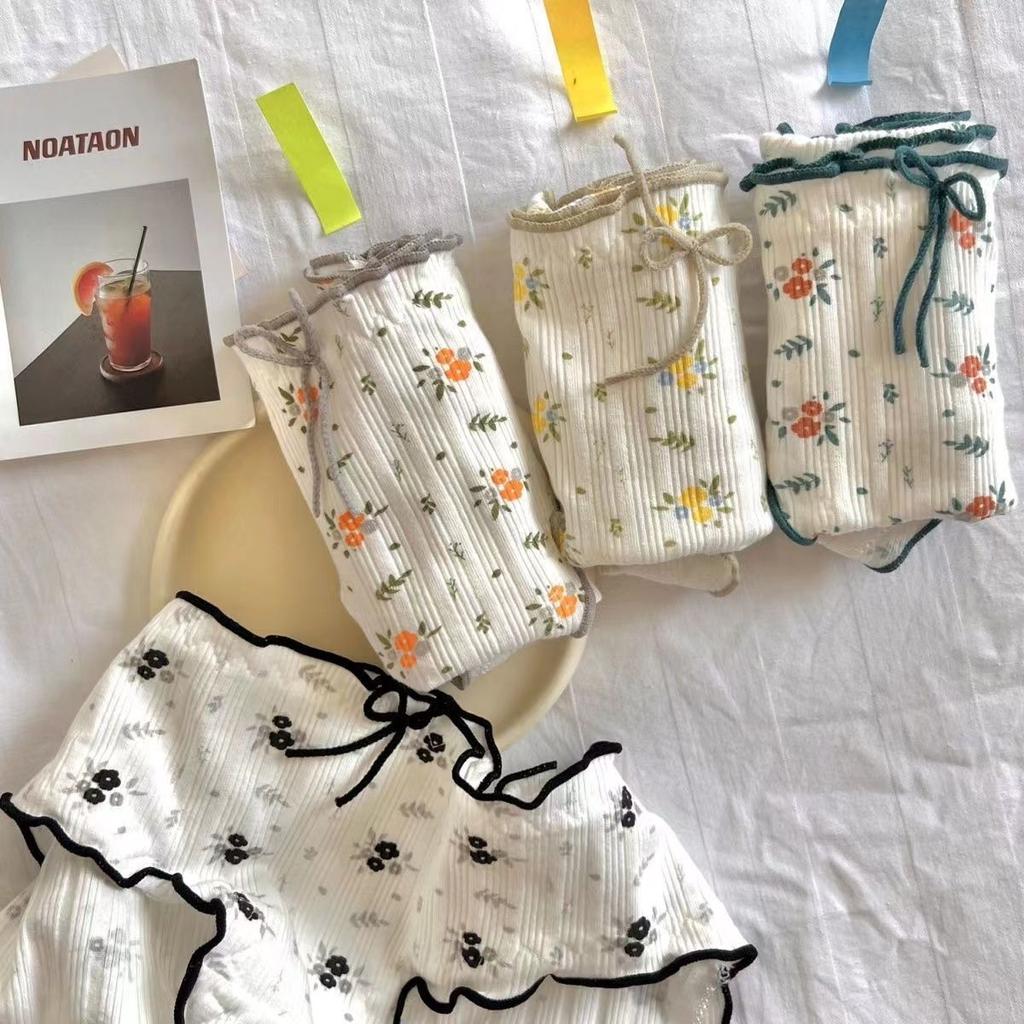 Pure Cotton Underwear for Women Fresh Small Floral Sweet Fungus Edge All Cotton Crotch Antibacterial Bottom Girls' Underwear