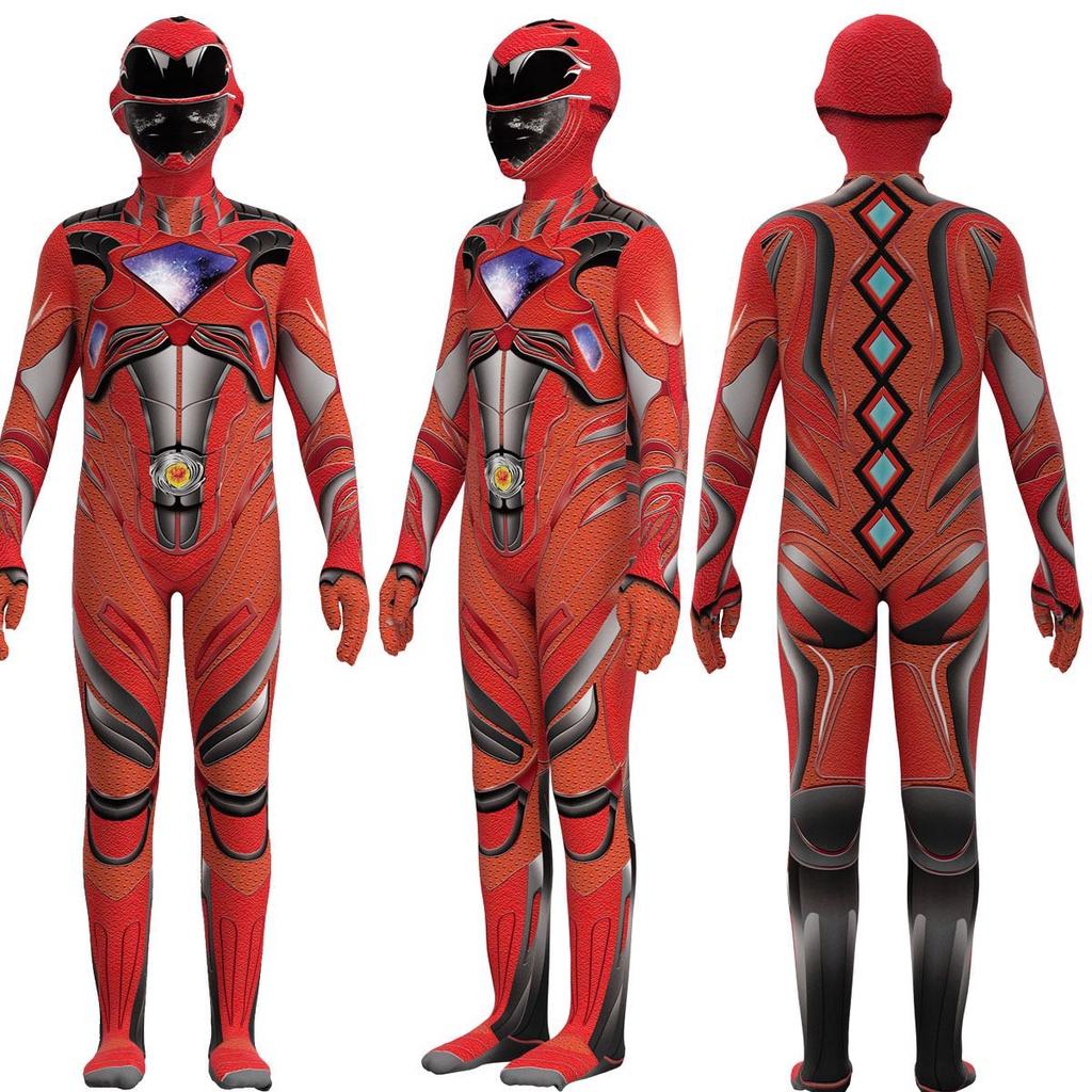 Kids Mighty Morphin Power Rangers Costume Jumpsuit For Halloween Or Cosplay Parties