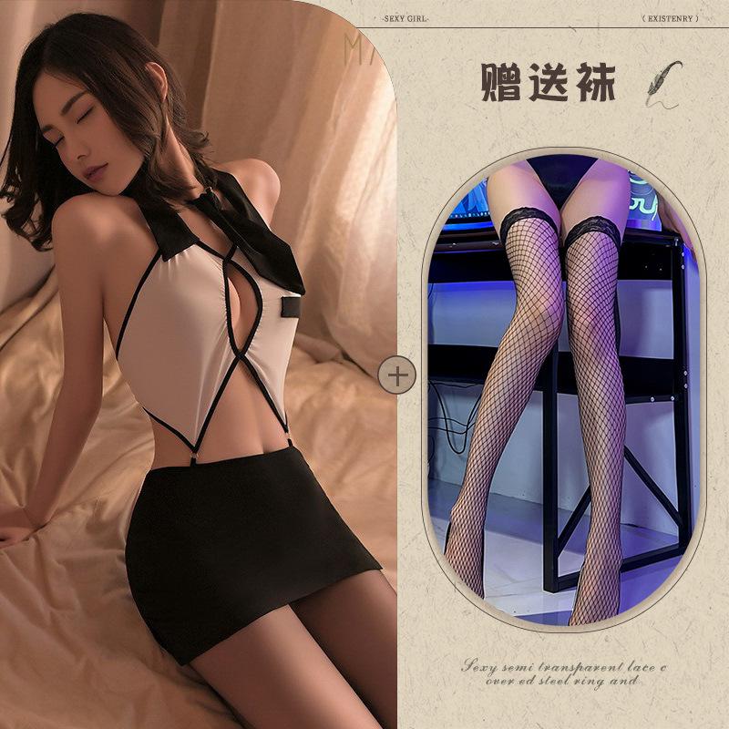 Sex underwear sexy hollow tie policewoman hip skirt uniform suit
