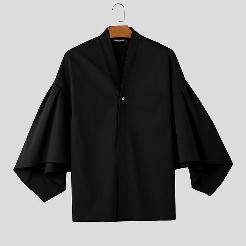 INCERUN Мужской V-образный вырез с нерегулярными расклешенными рукавами V-образный вырез на одной пуговице повседневный свободный кардиган топы