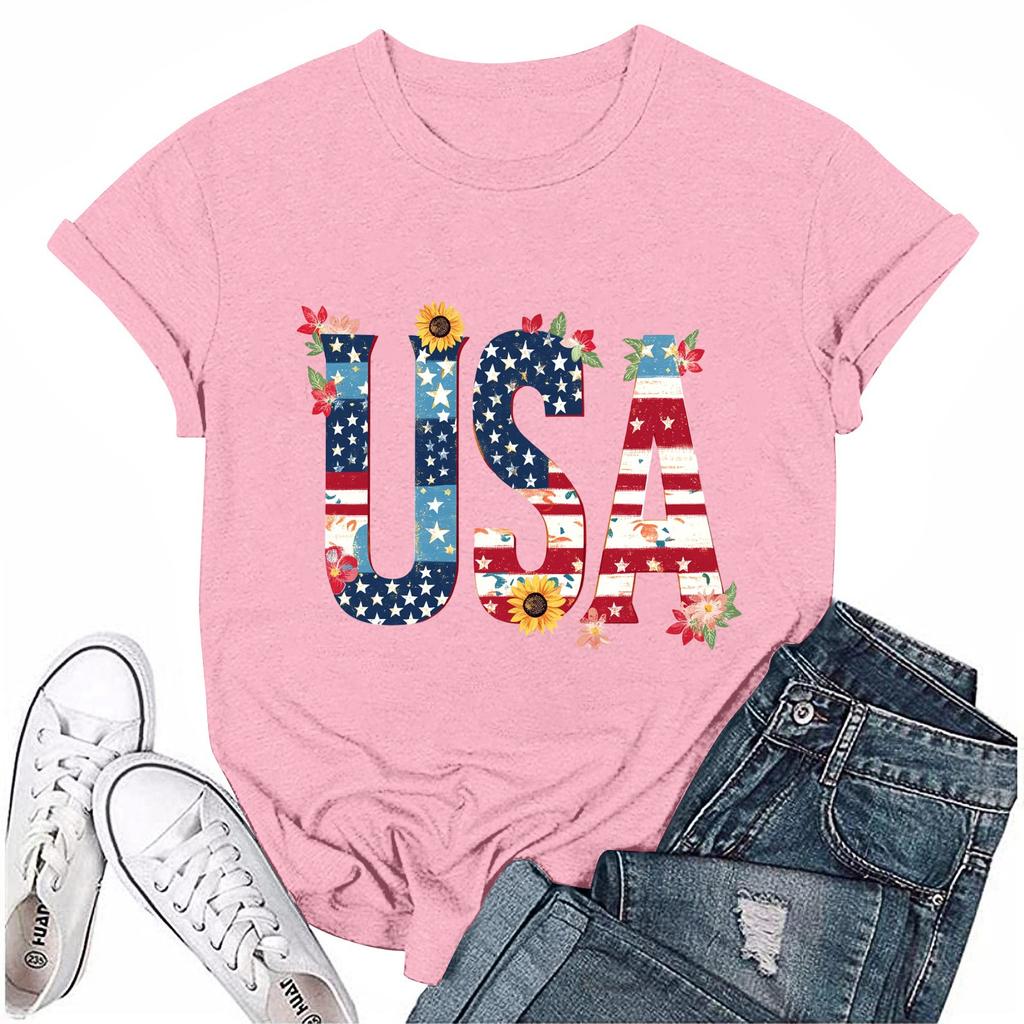 Женская повседневная футболка с круглым вырезом и коротким рукавом с принтом «День независимости»