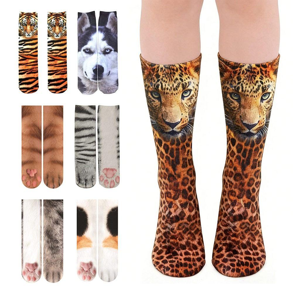 Thicken 3D Print Animal Paw Socks Breathable Novelty Stocking Creative Thermal Calf Socks  Adult