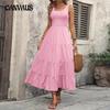 Summer Women's Halter Dress Drawstring Pleated Splicing A-line Large Swing Dresses