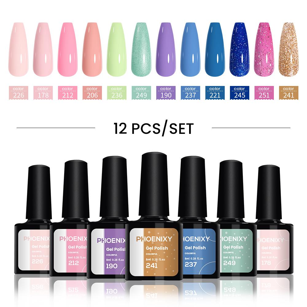 PHOENIXY 6/10/12/13/18/20 шт., набор цветных гель-лаков для ногтей, набор гелей для замачивания с чистым цветом для дизайна ногтей, стартовый набор для начинающих, сделай сам дома
