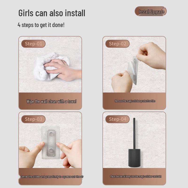 Настенная туалетная щетка с длинной ручкой - Установка без сверления, Без мертвых углов, Набор для уборки ванной комнаты