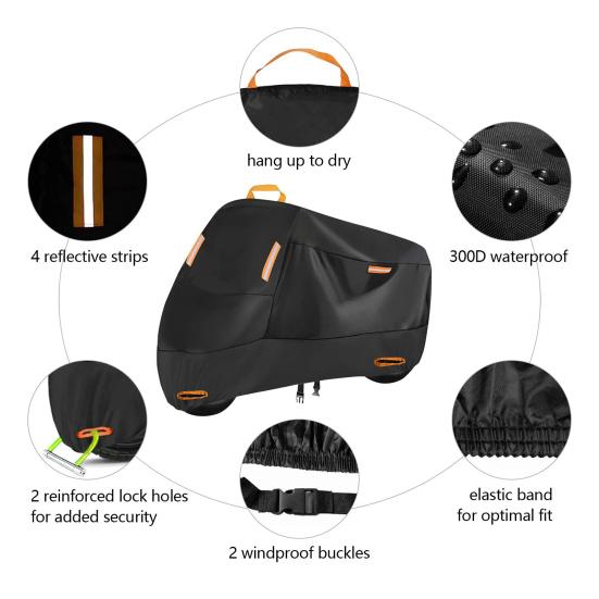 Прочный чехол для мотоцикла со светоотражающими полосами, водонепроницаемый, устойчивый к ультрафиолетовому излучению, надежно фиксируется на открытом воздухе