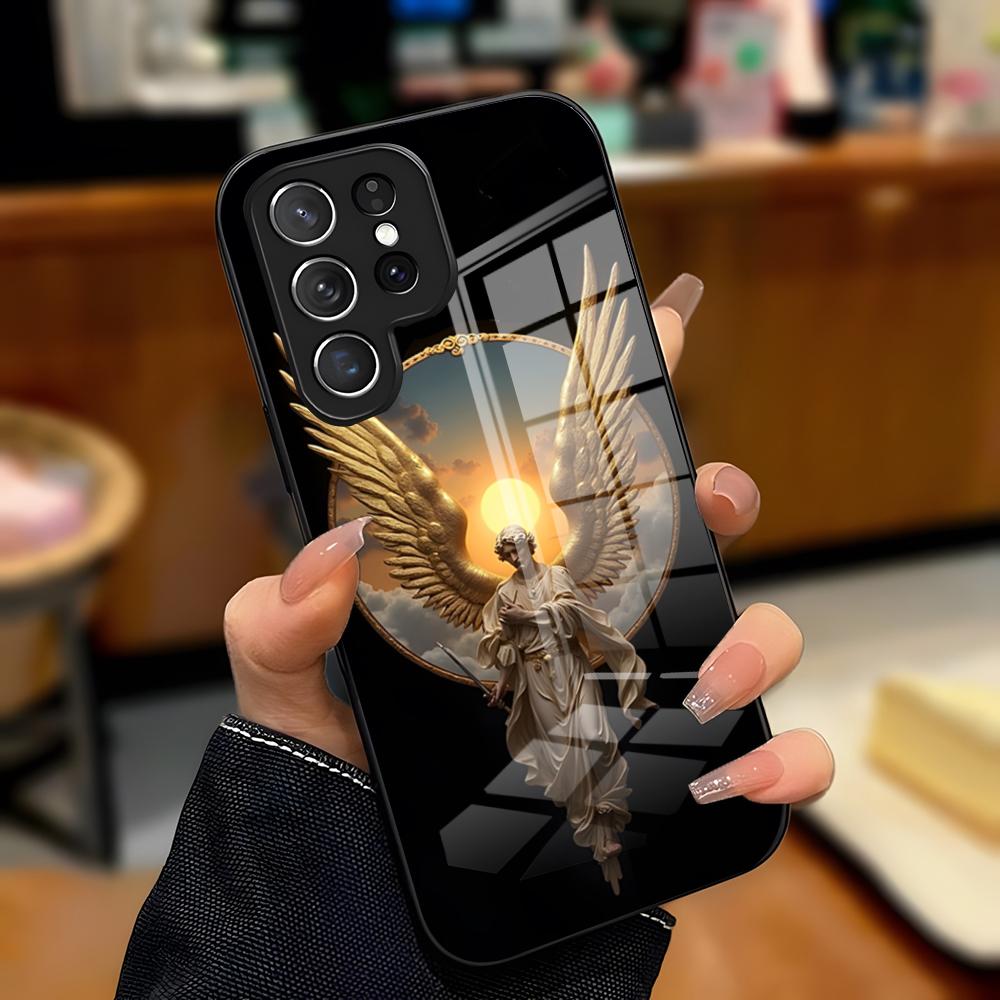 Чехол для телефона 'Крест Архангела Михаила' для Samsung A25 A13 A33 5G A54 A36 A35 A56 A52 A14 Ударопрочный стеклянный чехол