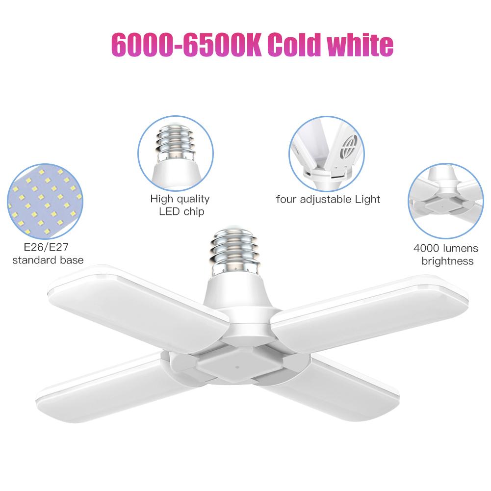 Led Fan Garage Light 40/30W E27 Super Bright Industrial Lighting Foldable Fan Blade Angle Adjustable For Home Garage Lighting