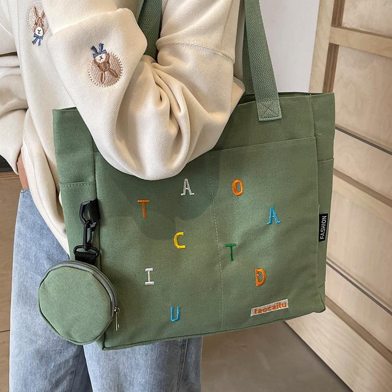 Large Capacity Canvas Bag Women's New Commuter Tote Bag Women Ins College Students' Class One-shoulder Handbag