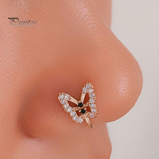 1 шт. U-образное накладное кольцо в носу в форме бабочки, шпилька для носа, блестящие стразы, инкрустированные непирсингом, зажим для носа, ювелирное изделие, подарок