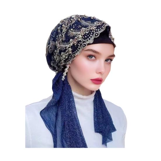 Lace Stretch Turban Hat for Women Pre-Tied Head Scarf Wrap Slip-on Chemo Hat Soft Skull Cap for Hair Loss