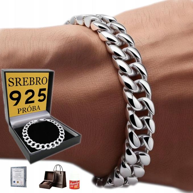 Silver Men' Bracelet 8mm Diamond Plated 925 Sterling Silver Full Gift