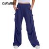 Women's Plus Size Autumn Rubber Waist Work Pants High Street Loose Straight Wide Leg Athletic Casual Pants