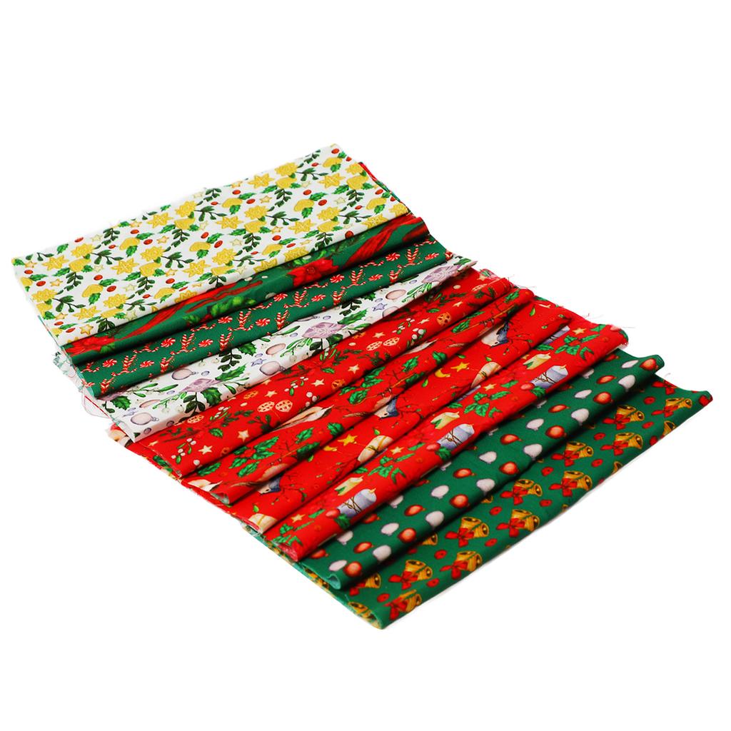 10pcs Christmas Cotton Fabric Different Patterns Multi Colors Pure Cotton Quilting Fabric for Christmas DIY Craft Sewing 25x25cm / 9.8x9.8in