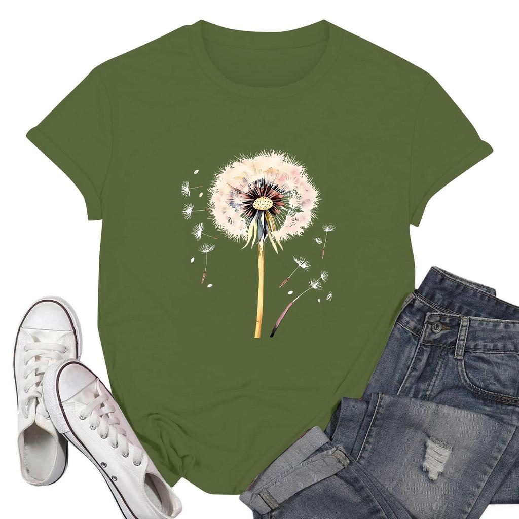 Women's Fashion Casual Printed Short Sleeve Round Neck Pullover Tops