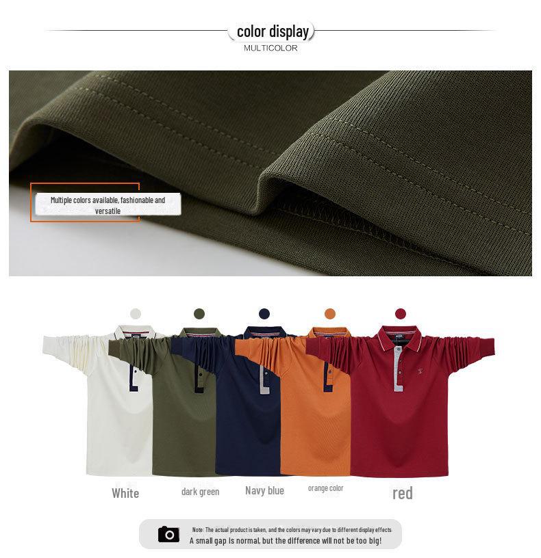 2024 Мужская футболка-поло большого размера с длинным рукавом - деловой офисный тренд, большой хлопковый топ с лацканами для крупных и высоких