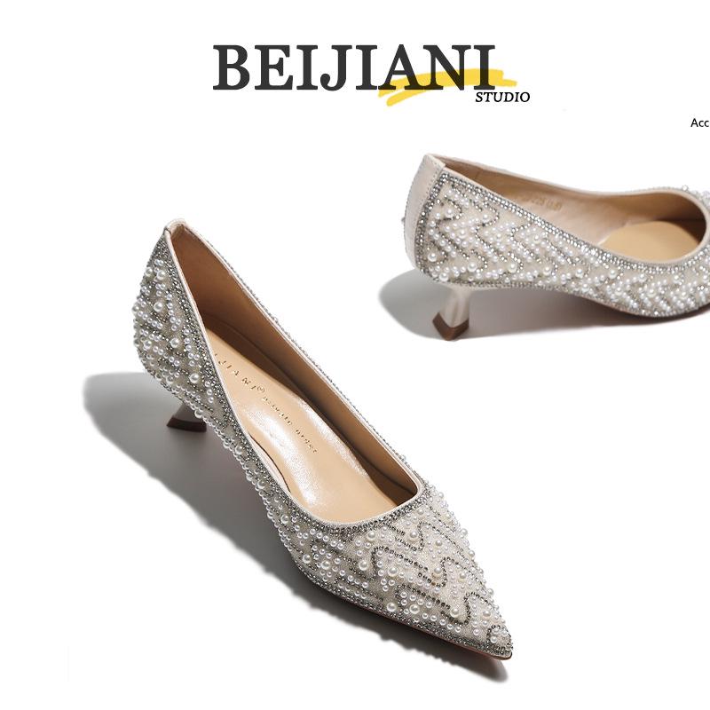 BEIJIANI 1578-23 Rhinestone Pearl High Heel Bridesmaid and Bride Wedding Shoes