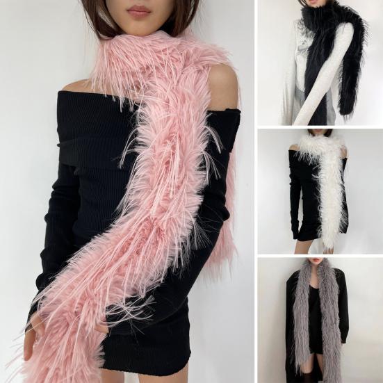 Women Long Scarf Solid Color Thickened Imitation Mink Fur Velvet Decor Scarf Warm Thin Scarf Fashion Accessory