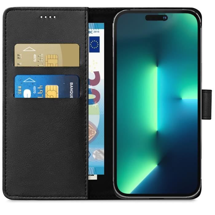 Coque pour iPhone 14 PRO MAX - Phonillico - Portefeuille Noir - Aimanté - Rangement Cartes - Semi-rigide