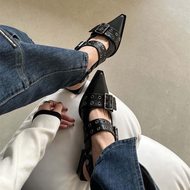 Женские сандалии, летние балетки, женские сандалии на платформе с острыми заклепками и одинарной обувью