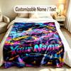 Monster Truck Theme Custom Blanket Personalized Name & Text Customized Soft Warm Throw Blanket Home Decor