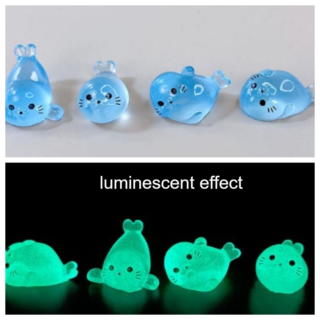 10pcs Luminous Mini Seal Resin Ornament - Creative Gift for Desktop Home Decoration , Cute Cartoon Glowing Marine Animal Model