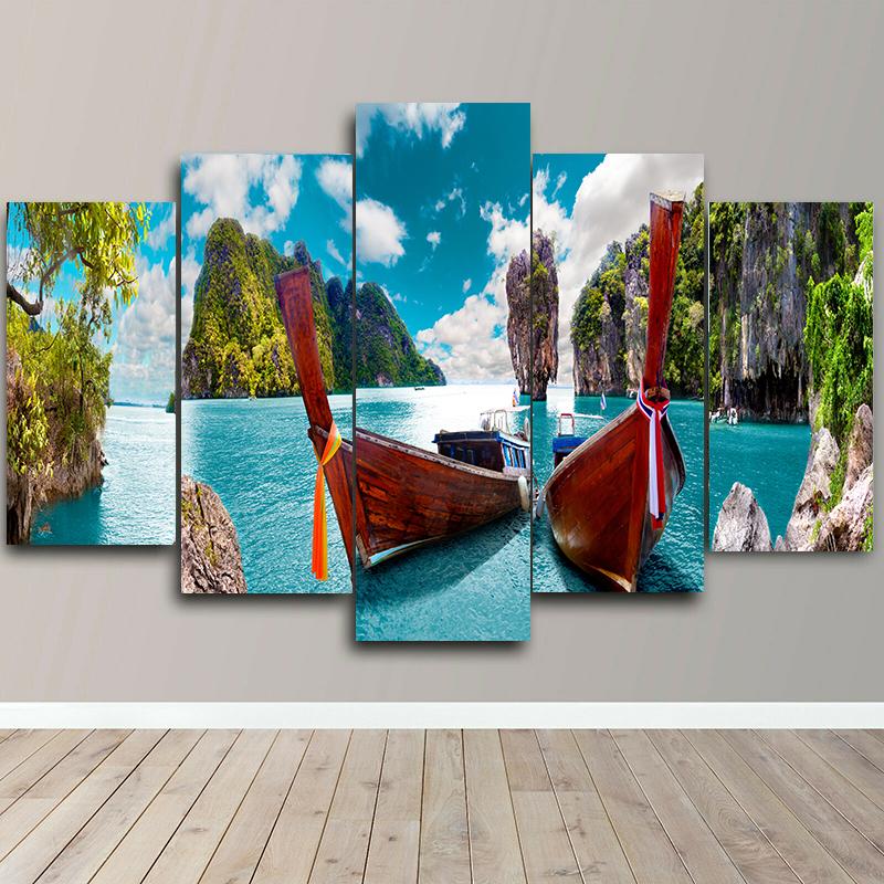 Landscape Canvas Posters Home Decor 5 Pieces Natural Lake Paintings Wall Art Scenery Pictures Modular Living Room Decor No Frame
