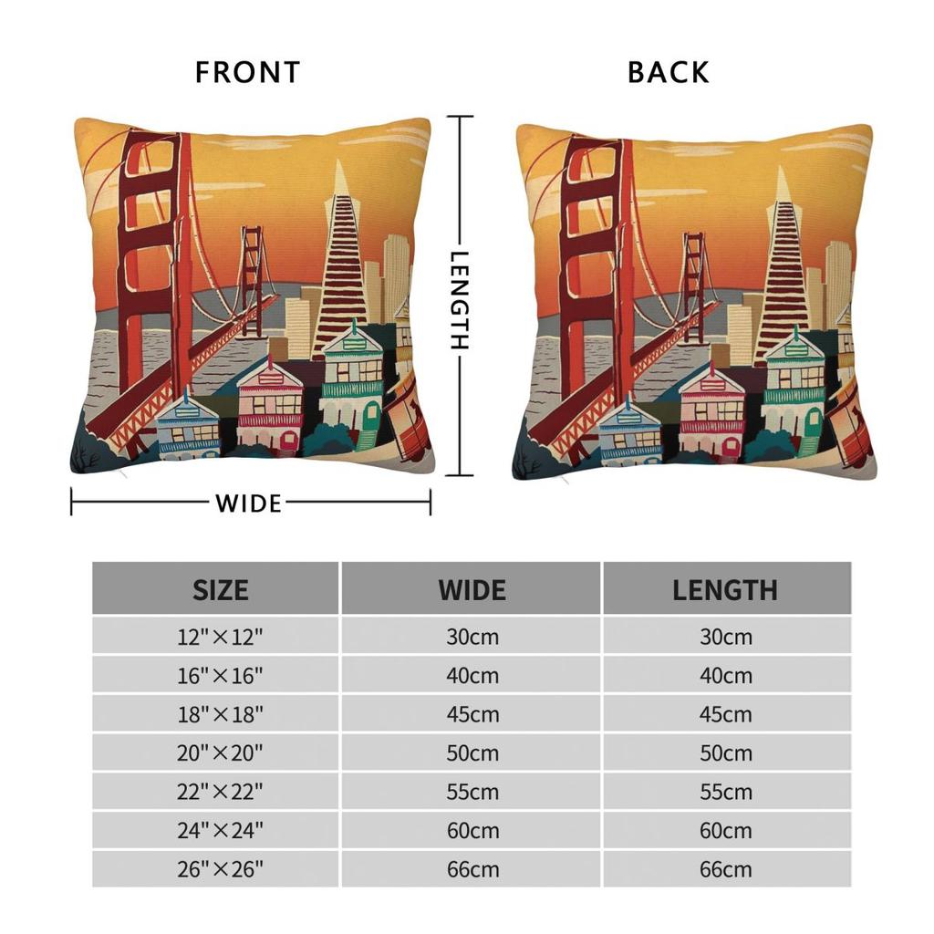San Francisco Golden Gate Bridge Square Pillowcase Polyester Linen Velvet Pattern Zip Decor Throw Pillow Case Car Cushion Cover