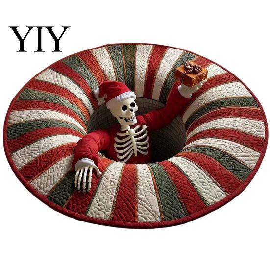 Durable Decorative Home Accents 3D Halloween Rug, Bottomless Pit Illusion Quilted Look Floor Seasonal Festive Area Carpet Mat, Non-Slip Spooky Rug for