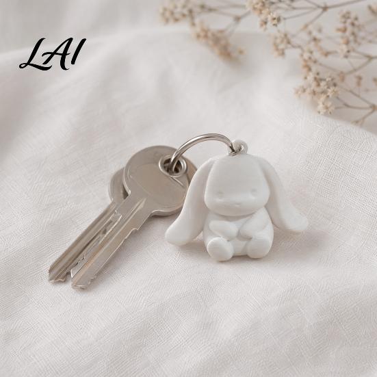 Big Ear Bunny Keychain 3D Printed Keychain Cute Cartoon Rabbit Bag Charm Pendant Backpack with Metal Ring Kawaii Key Ring Accessory for Teens Kids