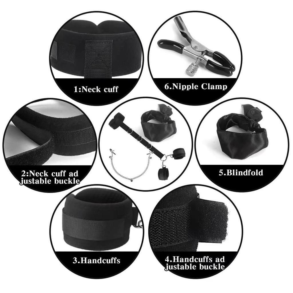 Handcuffs Nipple Clamp Adult Sex Game Bondage Restraints Fetish Collar Chain Bra Clips BackHandcuff Eye Blinder Sex Product