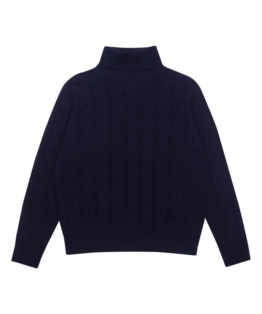 SOLEW Turtle Cable Sweater_Navy