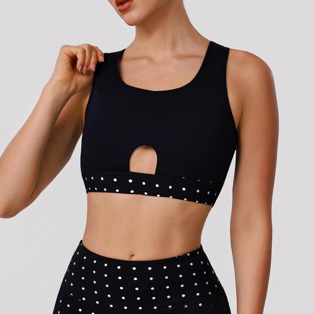 Спортивный бюстгальтер для йоги в горошек с перекрещенной спинкой, с сеткой, с мягкими чашечками, ударопрочный, для фитнеса