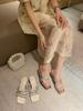 Мода Модные женские туфли-слайды с открытым носком Летние туфли на тонком высоком каблуке Повседневные туфли-лодочки для вечеринок Дамские серебристо-белые туфли для женщин