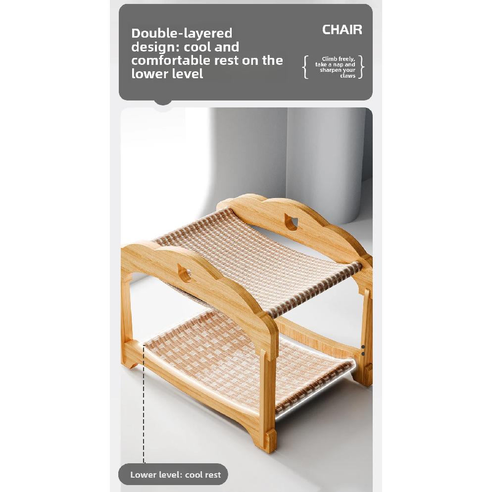 Double Layer Cat Bed Mortise Tenon Detachable Easy Assembly Wear-Resistant Elevated Cat Nest Wooden Furniture Breathable Cushion