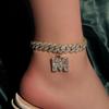 Bling Iced Out A-Z Letter Initial Cuban Link Chain Anklets For Women Hip Hop Chunky Cuban Anklet Bracelet Beach Barefoot Jewelry