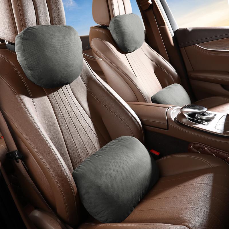 Дышащая замша для подголовника и поясничной поддержки автомобильного сиденья, регулируемая высота, премиальная ткань для комфорта и снятия стресса