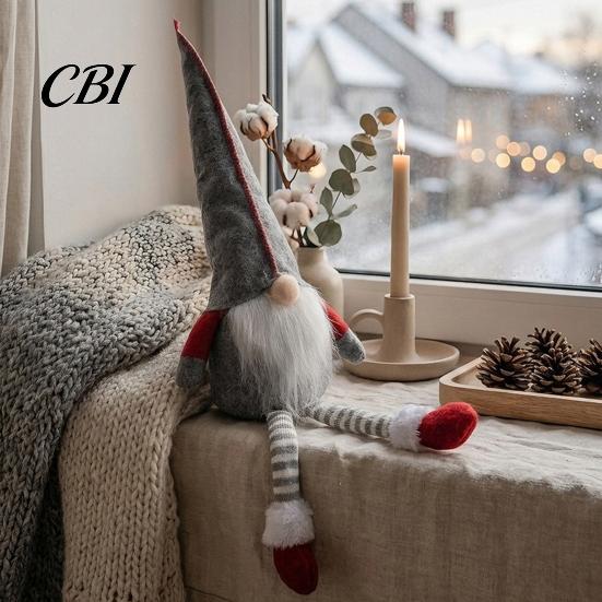 Plush Gnome Doll Christmas Decoration, Long Leg Soft Swedish Figurine, Holiday Stuffed Elf Dwarf Ornament for Home Tiered Tray Tabletop Decor