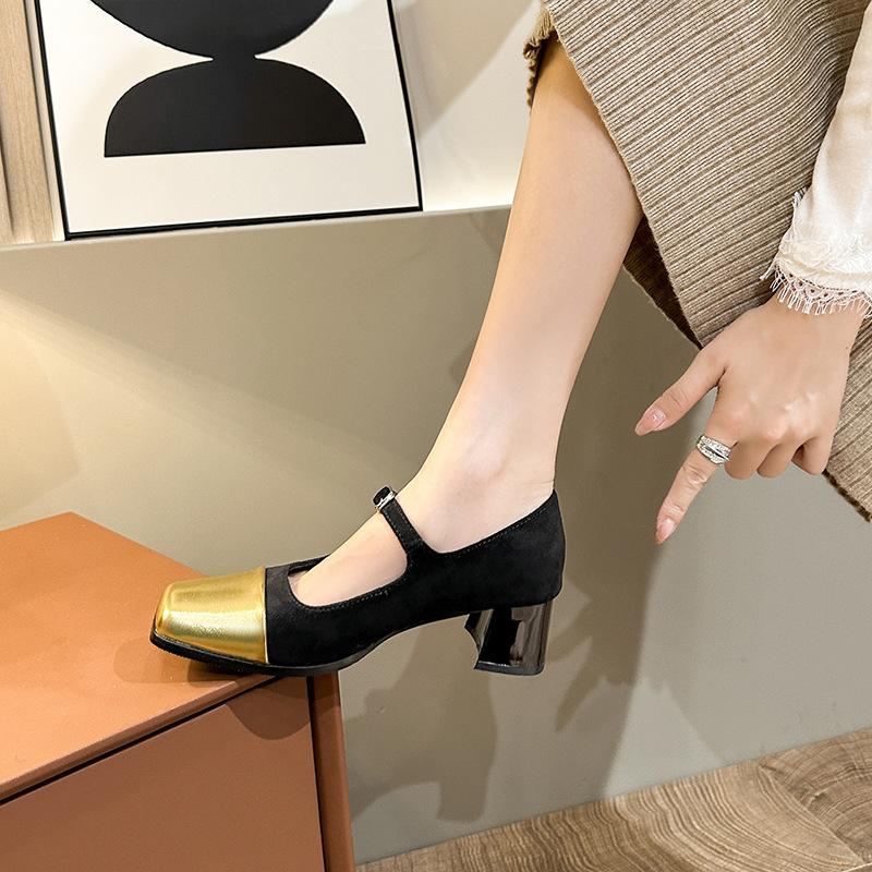 2025 Французский ретро маленький ароматный ветер, вечерний бриз нежный с юбкой квадратный носок толстый каблук средний каблук Мэри Джейн туфли-лодочки женские весна