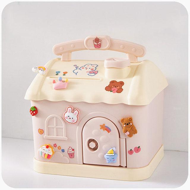 Kawaii Cartoon House Plastic Piggy Bank Cute Save Money Box For Kids Girl Adults Storage Home Decoration Children Birthday Gifts