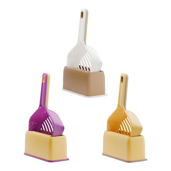 Совок для кошачьего туалета с базой для хранения, длинной ручкой, антипригарный, с прорезями, переносной, для просеивания кала