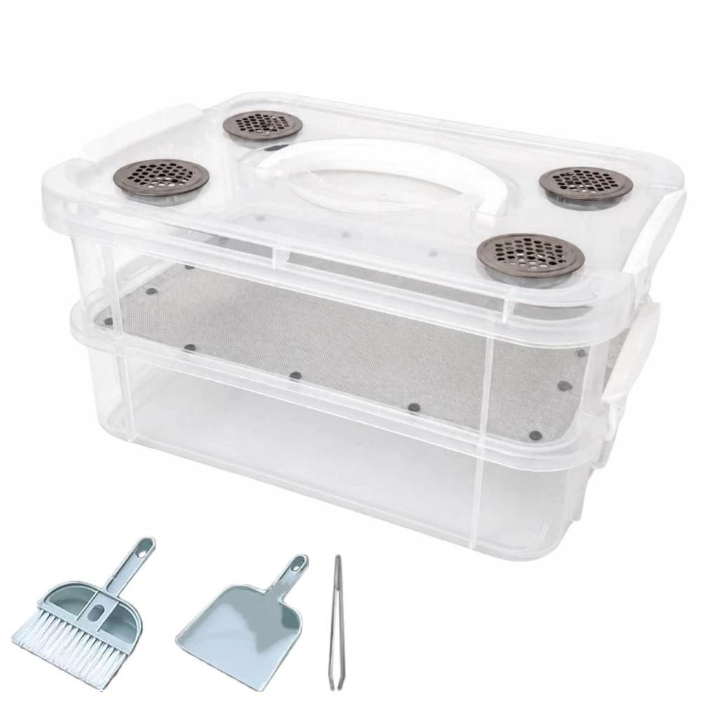 Double-Layer Mealworm Breeding Box Moisture-proof Corn Worm Feeding Farm Bin Lizards