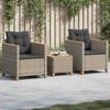VidaXL Bistro Set with Cushions 3 Pcs, Chairs and Patio Table, Outdoor Terrace Furniture, Grey Wicker 366314