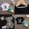 0-5 Years Old Boys and Girls Baby Summer Clothes Set New Style Handsome Bear Pattern Cotton Printed T-shirt + Casual Letter Shorts [in Stock]