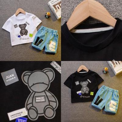 Комплект летней одежды для мальчиков и девочек от 0 до 5 лет, новая стильная хлопковая футболка с рисунком медведя + повседневные шорты с надписями [в наличии]