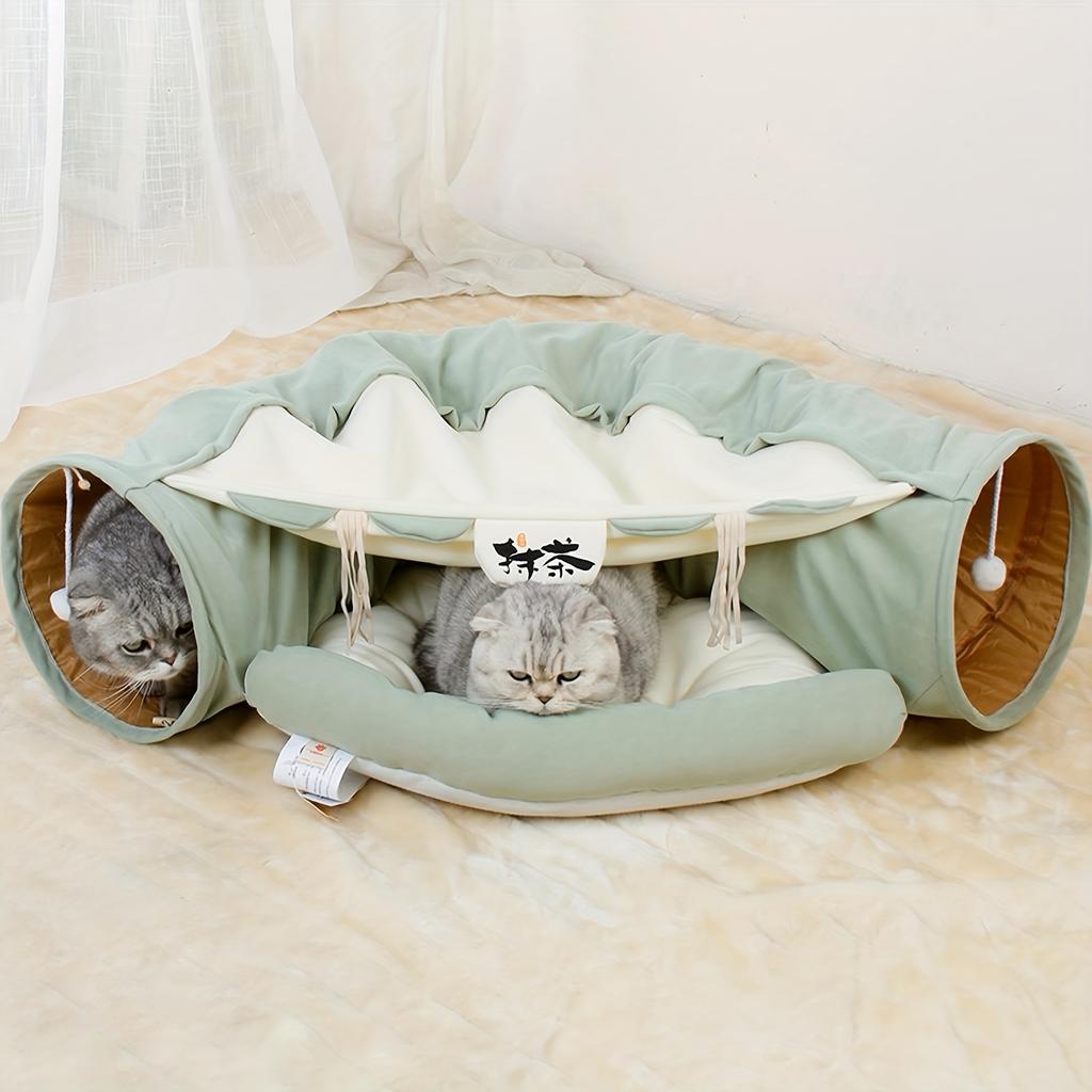 Foldable Cat Tunnel Bed with Crinkly Paper: Perfect Toy for Indoor Cats To Play and Exercise